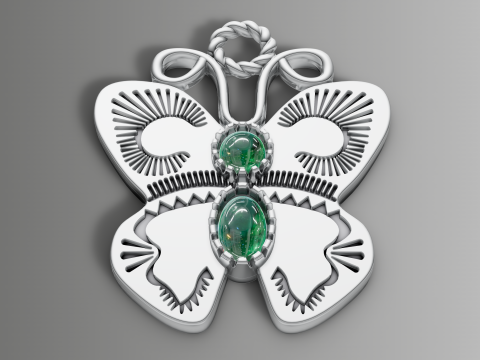 File CAD STL con ciondolo a forma di farfalla nativa americana, cabochon in pietra Modello di stampa 3D