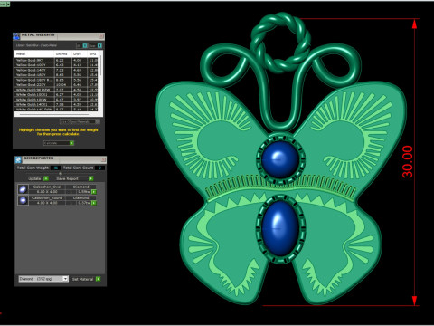 File CAD STL con ciondolo a forma di farfalla nativa americana, cabochon in pietra Modello di stampa 3D