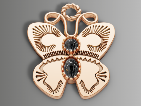 File CAD STL con ciondolo a forma di farfalla nativa americana, cabochon in pietra Modello di stampa 3D