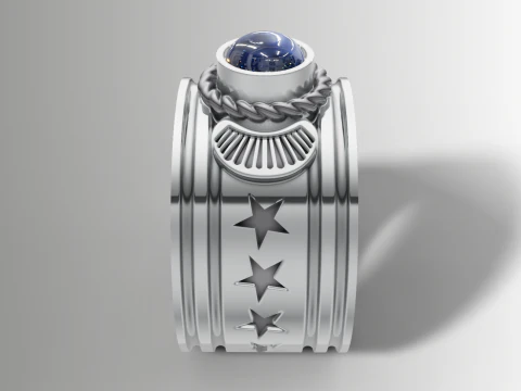 Star Engraved Mens Ring Wide Band Signet Ring STL CAD File 3D Print Model