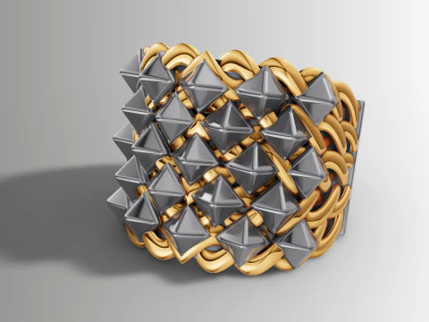 ビッグピラミッドスタッドリングワイドウーブンバンドSTL CADファイル 3Dプリントモデル