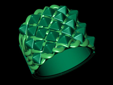 Big Pyramid Stud Ring Wide Woven Band STL CAD File 3D Print Model