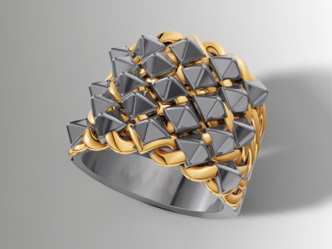 Big Pyramid Stud Ring Wide Woven Band STL CAD File 3D Print Model