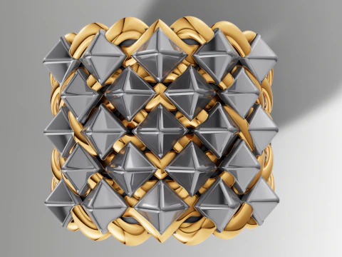 Big Pyramid Stud Ring Wide Woven Band STL CAD File 3D Print Model