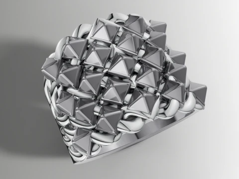Big Pyramid Stud Ring Wide Woven Band STL CAD File 3D Print Model