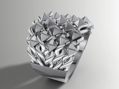 Big Pyramid Stud Ring Wide Woven Band STL CAD File 3D Print Model