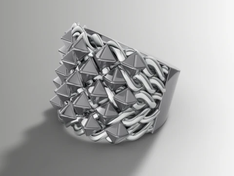 Big Pyramid Stud Ring Wide Woven Band STL CAD File 3D Print Model