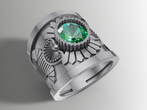 大椭圆形石戒指宽带美洲原住民风格戒指 3D 打印模型