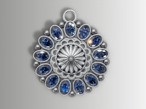 大椭圆形石花吊坠旭日中心设计 3D 打印模型