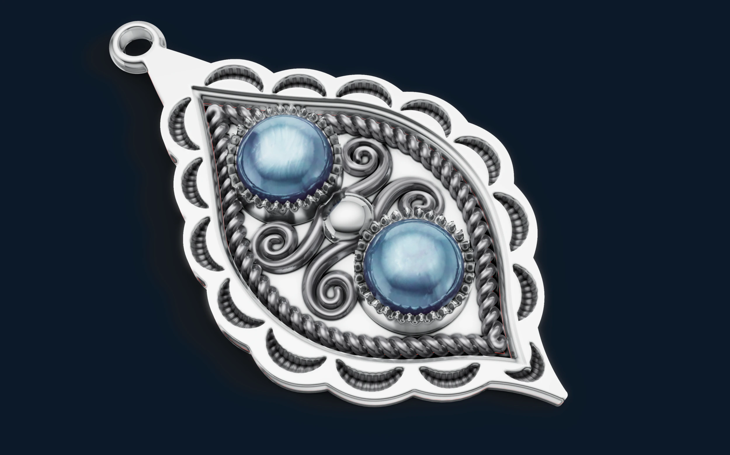 Two Stone Leaf Eye Drop Pendant Native American Jewelry 3D Print Model .c4d .max .obj .3ds .fbx .stl .blend 