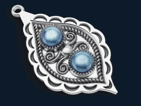 两片石叶眼药水吊坠美洲原住民珠宝 3D 打印模型