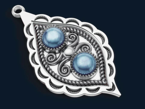 Wisiorek z dwoma kamiennymi liśćmi w kształcie kropli do oczu Native American Jewelry Model do druku 3D