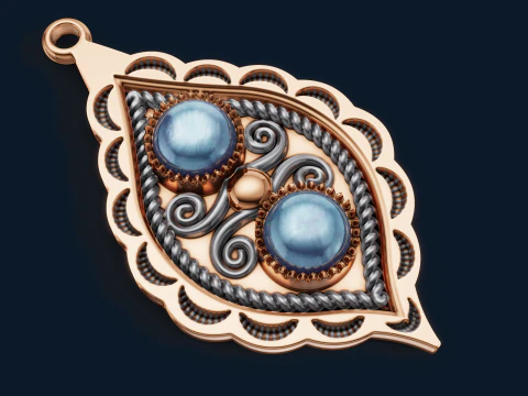 Two Stone Leaf Eye Drop Pendant Native American Jewelry 3D Print Model