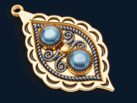 Two Stone Leaf Eye Drop Pendant Native American Jewelry 3D Print Model