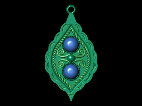 Two Stone Leaf Eye Drop Pendant Native American Jewelry 3D Print Model