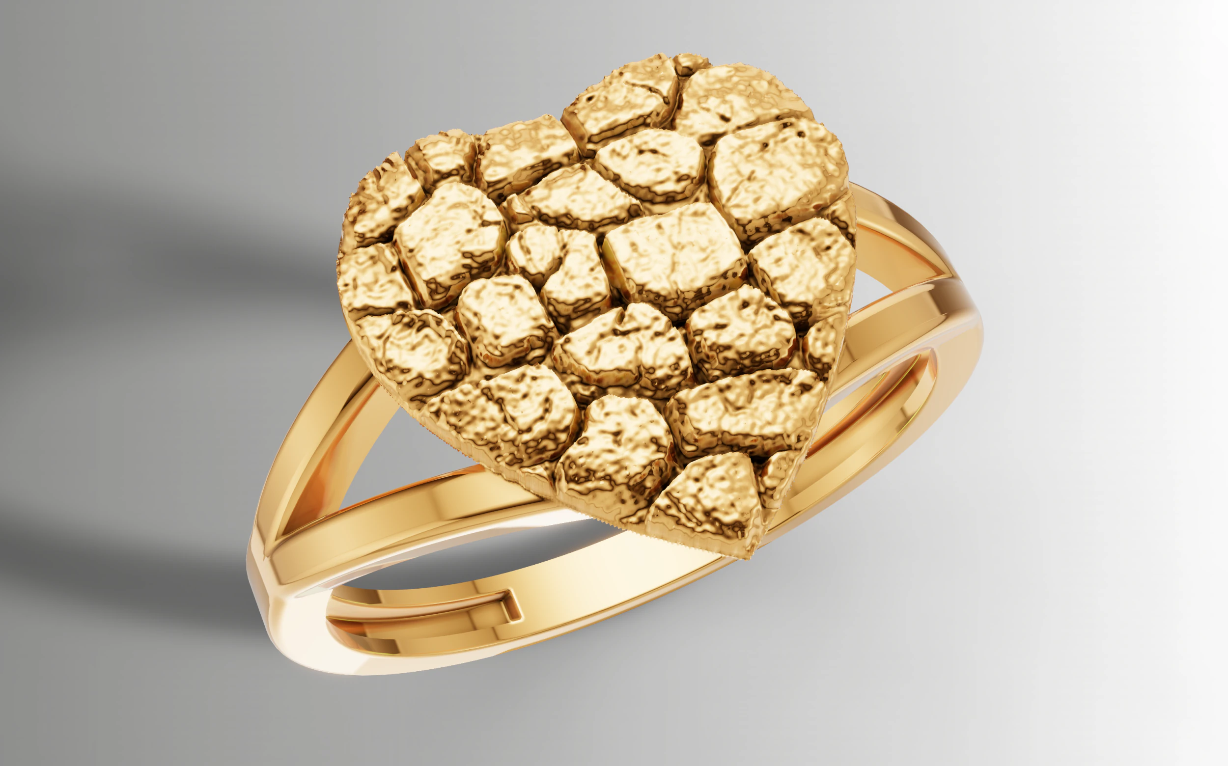 Nugget Heart Ring Nugget Ring Heart Ring 3dm STL 3D Print Model .c4d .max .obj .3ds .fbx .stl .blend