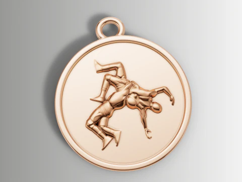Wrestling Figure Sports Medallion Pendant 3D Print Model