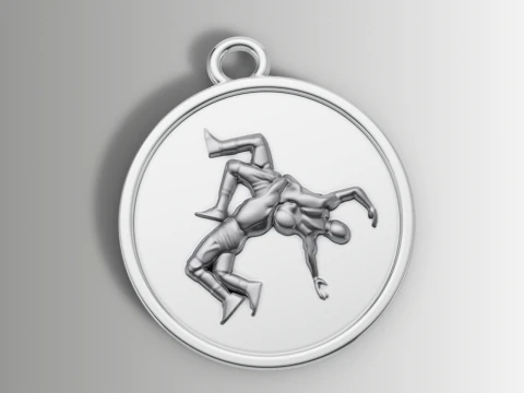 Wrestling Figure Sports Medallion Pendant 3D Print Model