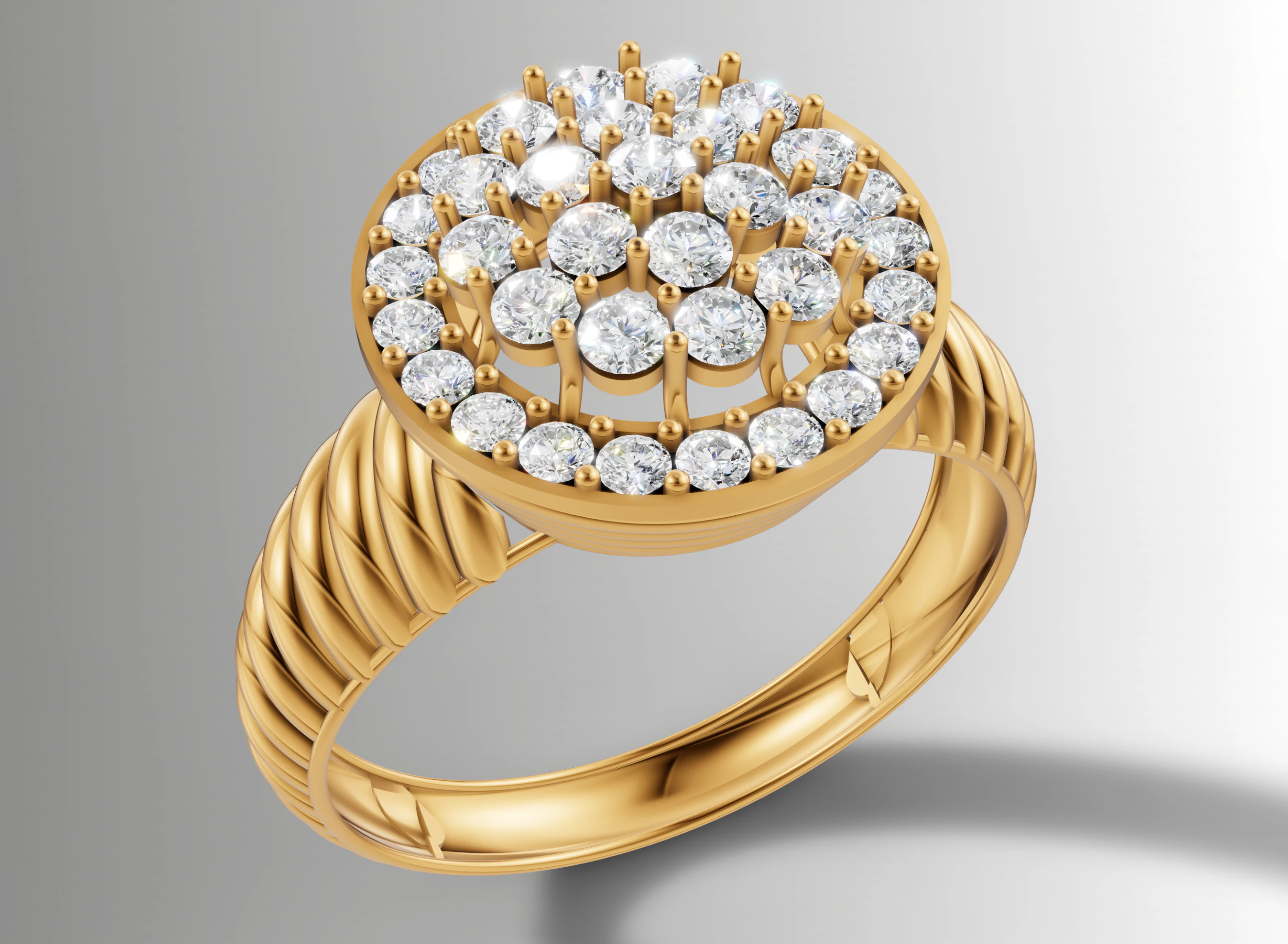 Twisted Band Round Cluster Ring 3D Print Model .c4d .max .obj .3ds .fbx .stl .blend 