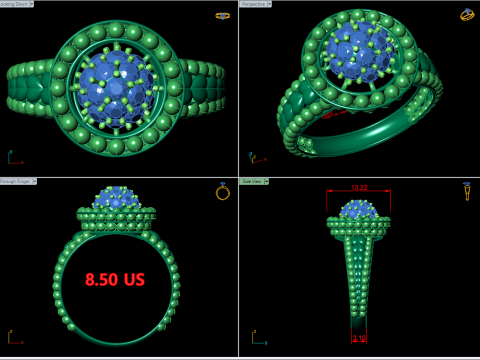 Ball Bead Cluster Halo Ring 3D Print Model