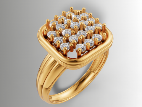 Anillo con banda acanalada en racimo cuadrado Modelo de impresión 3D