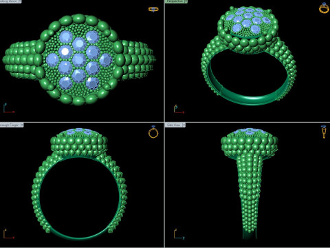 Ball Bead Cluster Halo Ring 3D Print Model