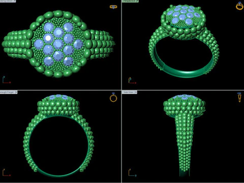 Ball Bead Cluster Halo Ring 3D Print Model