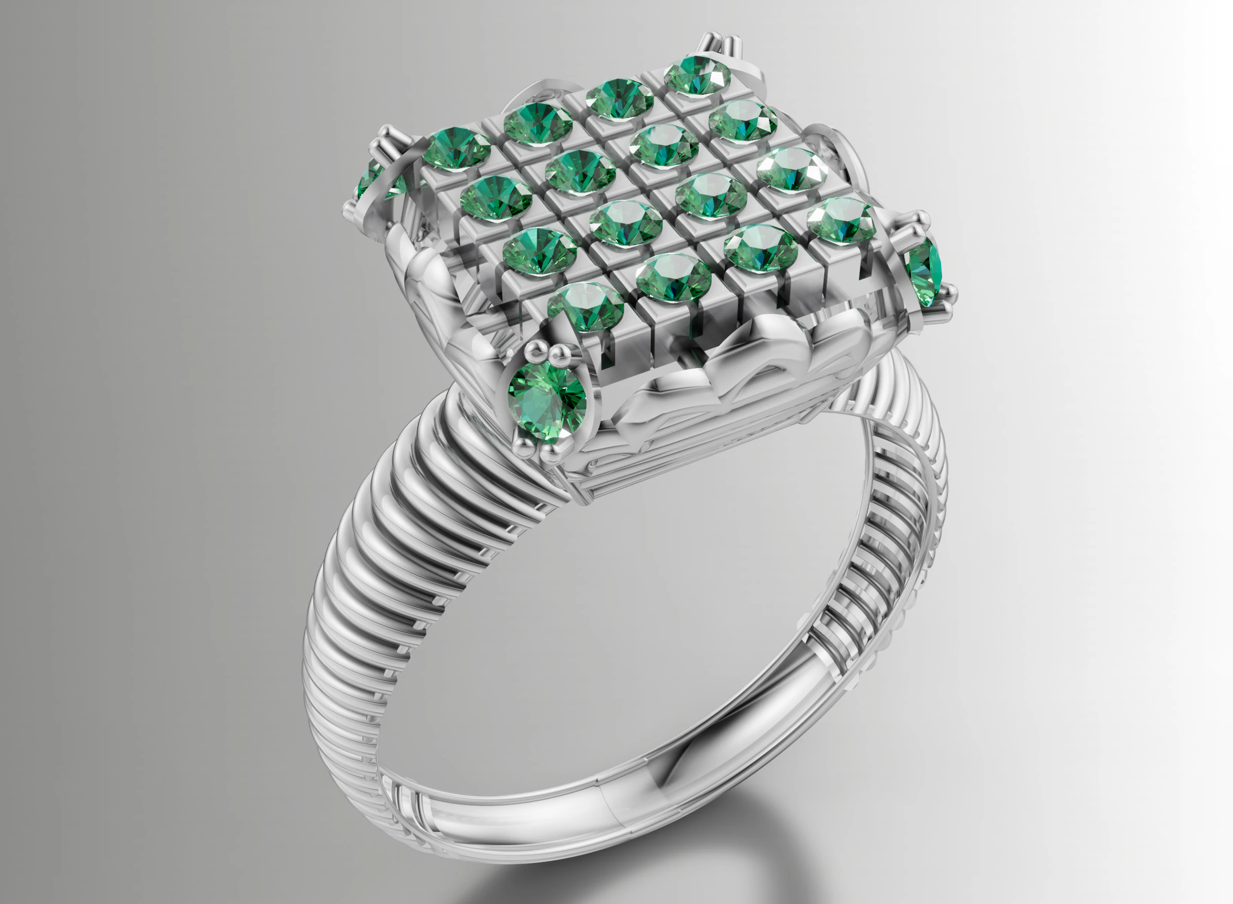 Square Cluster Ribbed Band Ring 3D Print Model .c4d .max .obj .3ds .fbx .stl .blend