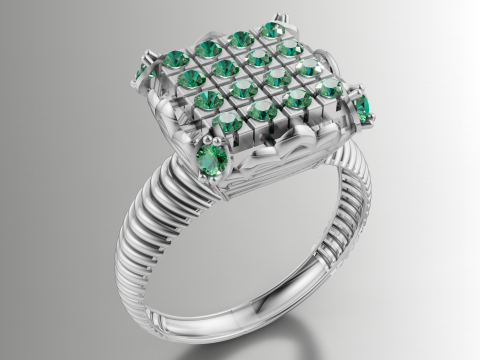 Anillo con banda acanalada en racimo cuadrado Modelo de impresión 3D