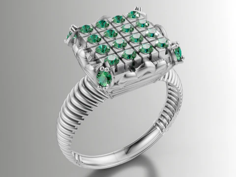 Prążkowany pierścionek z kwadratową gromadką Model do druku 3D