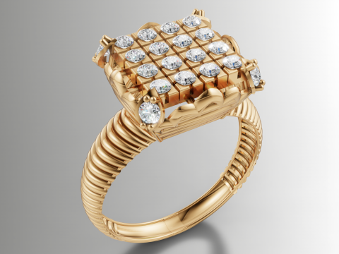 Anello a fascia a coste a grappolo quadrato Modello di stampa 3D