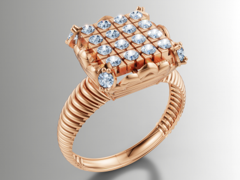 Anello a fascia a coste a grappolo quadrato Modello di stampa 3D