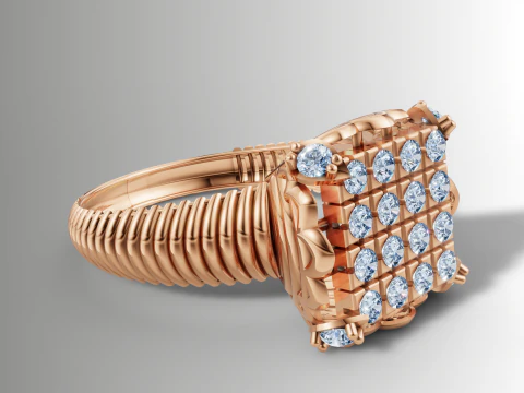 Square Cluster Ribbed Band Ring 3D Print Model