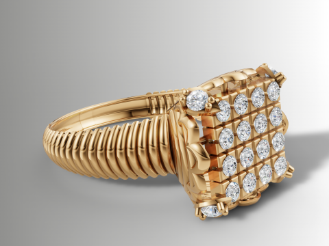 Anello a fascia a coste a grappolo quadrato Modello di stampa 3D