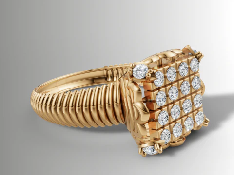 Square Cluster Ribbed Band Ring 3D Print Model