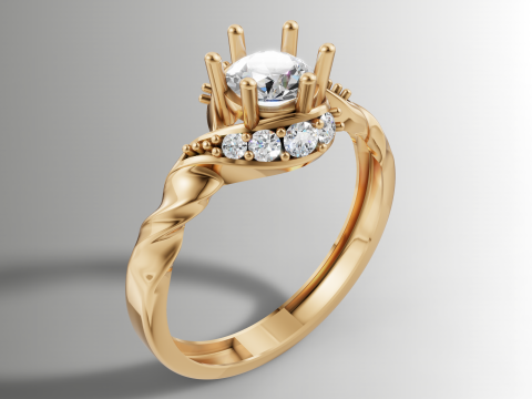 Round Cluster wtih Ribbed Band Ring 3D Print Model