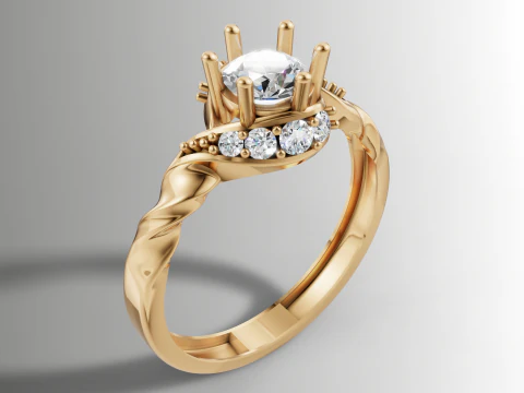 Round Cluster wtih Ribbed Band Ring 3D Print Model