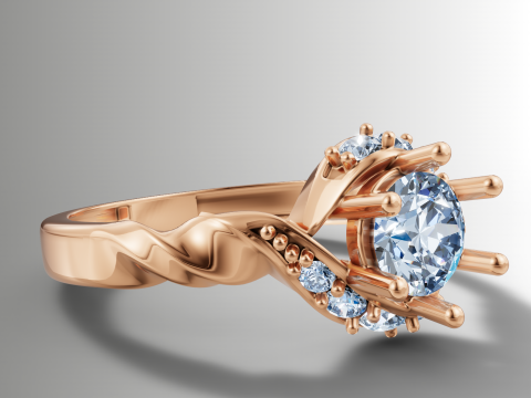 Round Cluster wtih Ribbed Band Ring 3D Print Model