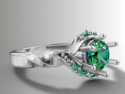 Round Cluster wtih Ribbed Band Ring 3D Print Model