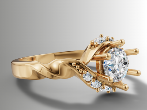 Round Cluster wtih Ribbed Band Ring 3D Print Model