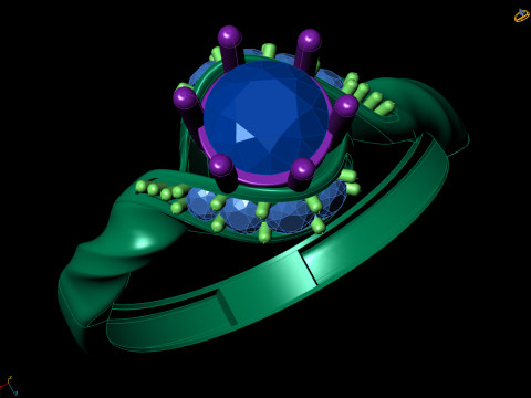 Round Cluster wtih Ribbed Band Ring 3D Print Model