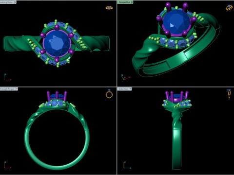 Round Cluster wtih Ribbed Band Ring 3D Print Model