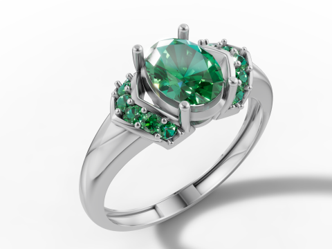 Anillo Solitario Ovalado Con Piedra Lateral Torcida Modelo de impresión 3D