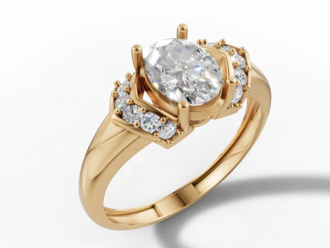 Cincin Batu Sisi Memutar Solitaire Oval Model Cetak 3D