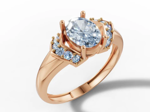 Cincin Batu Sisi Memutar Solitaire Oval Model Cetak 3D