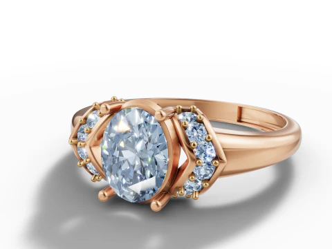 Cincin Batu Sisi Memutar Solitaire Oval Model Cetak 3D