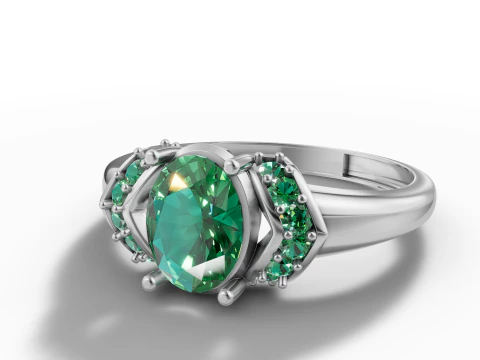 Cincin Batu Sisi Memutar Solitaire Oval Model Cetak 3D