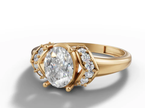 Cincin Batu Sisi Memutar Solitaire Oval Model Cetak 3D