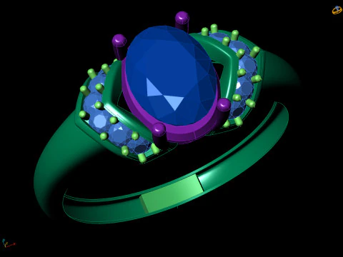 Cincin Batu Sisi Memutar Solitaire Oval Model Cetak 3D