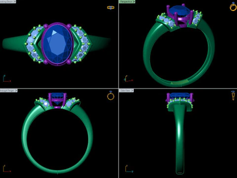Cincin Batu Sisi Memutar Solitaire Oval Model Cetak 3D